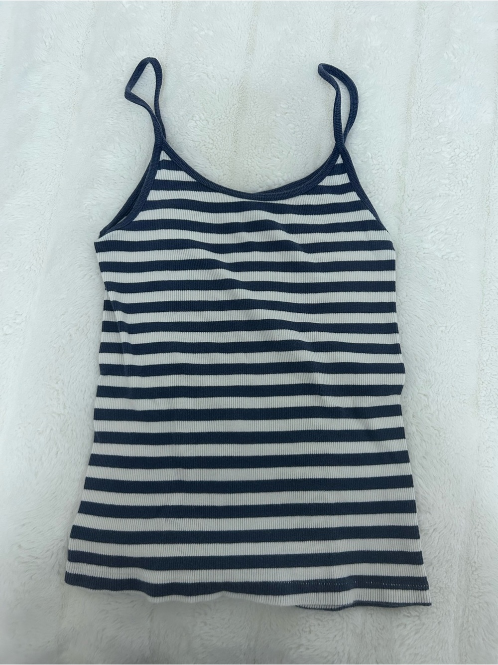 Brandy Melville Navy and White Striped Ribbed Tank
